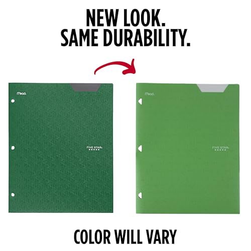 Five Star 2-Pocket Folder, Plastic Folder with Stay-Put Tabs, Fits 3-Ring Binder, Holds 8-1/2" x 11" Paper, Forest Green (333420E-ECM) - color: Forest Green
