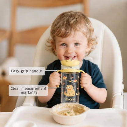 Evorie Tritan Spill Proof Straw Sippy Cups for Toddlers 1–3 Years, 10 Oz | BPA & BPS-Free, Toddler water bottle, Easy grip handles, Dishwasher safe, Durable Tritan, Easy to clean, Cat - color: Cat