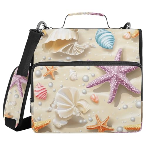 Beige Beach Starfish Shell Pearl Zipper Binder 3 Ring 1.5 Inch School Binder Organizer with Shoulder Strap Handle File Folder Pockets Large Capacity Students Girl Boy Men Office Work - color: Beige Clownfish
