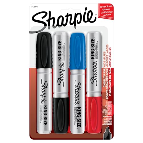Sharpie King Size Permanent Marker, Large Chisel Tip, Great for Poster Boards, Assorted, 4 Count