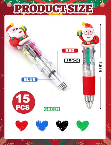 15 Pcs 4 in 1 Mini Christmas Multicolor Ballpoint Pens | Cartoon CuteRetractable Ballpoint Pen 0.7mm for School Home Office Stationery or Fun Gifts for Children - style: ChristmasBallpointPens15Pcs