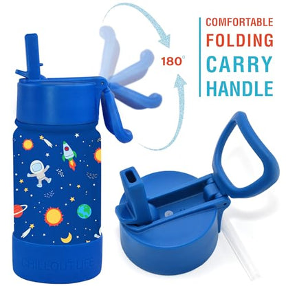 CHILLOUT LIFE 12oz Kids Insulated Stainless Steel Water Bottle with Leak Proof Straw Lid & 144 Stickers - color: Blue Space, style: 12 oz