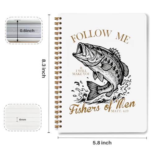 NISTOMISU Retro Fish Christian Notebook, Bible Journal for Men, Matthew 4:19 Bible Verse Journal, Religious Scripture Spiral Notebook for Note Taking, Christian Gifts for Women Men, 5.8x8.3 Inch - color: Fishers of Men