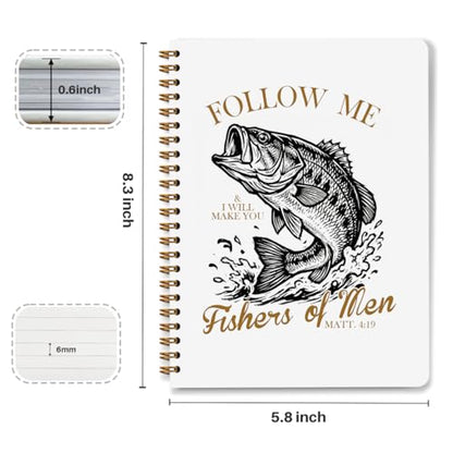 NISTOMISU Retro Fish Christian Notebook, Bible Journal for Men, Matthew 4:19 Bible Verse Journal, Religious Scripture Spiral Notebook for Note Taking, Christian Gifts for Women Men, 5.8x8.3 Inch - color: Fishers of Men