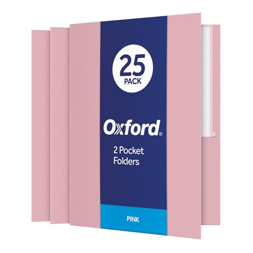 Oxford Twin-Pocket Folders, Textured Paper, Letter Size, Pink, Holds 100 Sheets, Box of 25 (57568EE) - color: Pink, size: 25 Count (Pack of 1)