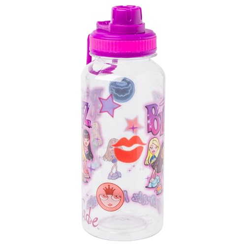 Silver Buffalo Bratz Airbrush Featuring Yasmin, Sasha, Jade, and Cloe Twist Spout Plastic Water Bottle with Stickers You Stick Yourself, 32 Ounces | Sasha, Jade and Cloe, Twist Spout, Sticker Set, You Stick Yourself, 0.95 Liters - color: Bratz