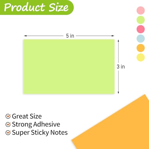 960 Sheets 3 in x 5 in Large Sticky Notes, 76 x 127 mm 6 Pads Assorted Self-Stick Pads for Notebook,Office,School and Home,80 Sheets/Pad (12 Pads Brillant) - style: 12 Pads Brillant