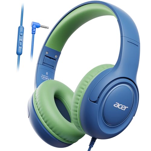 acer Kids Headphones - Over-Ear 85/94dB Volume Limiter, 3.5mm Jack Foldable Stereo Sound Headset for Toddlers Girls Boys Travel Learning Entertainment Tablet Kindle iPad PC Blue Green, HK03 - color: Blue Green