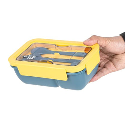 Restaurantware Bento Box 1 Count 30 Ounce Plastic Lunch Box Stackable With Cutlery, Leakproof Microwave-Safe Meal Prep Container Stackable Blue - size: 1 Count, style: 30 oz - Blue