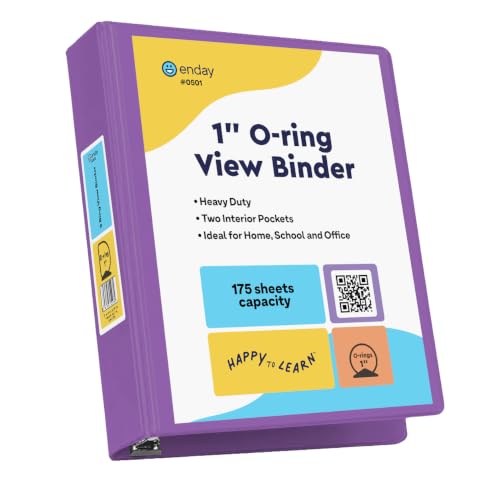 Enday 1 Inch Binder, Purple 3 Ring Binder 1 Inch, Heavy Duty Three Ring Binder, 175 Sheets Capacity - One Inch Binder for Home School and Office - color: Purple, size: 1-Inch