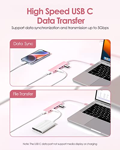 LENTION 6-in-1 USB C Hub, 4K@60Hz HDMI, 100W PD, 3 USB 3.0, USB-C Data | Ideal for Work & Study, Stable Driver 3.0 Certified, Compatible with macOS, iOS/iPadOS, Windows & ChromeOS (CE35p, Rose Gold) - color: Rose Gold