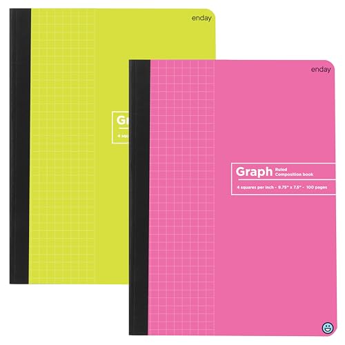 Enday Graph Paper Composition Notebook, Hard Cover Graphing Notebook, 4 Squares Per Inch Graph Ruled Composition Notebook, Premium Quad Ruled Notebook, 100 Sheets, Pink and Yellow (2 Pack) - color: PINK - YELLOW, size: 2