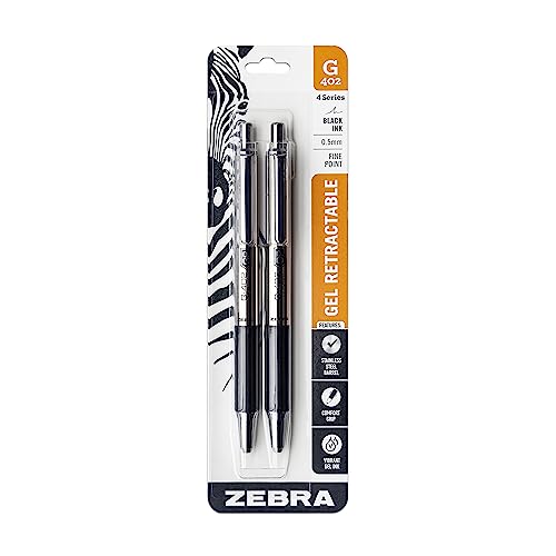Zebra Pen STEEL G-402 Retractable Gel Pen, Black Ink, 0.5mm, 2-Pack - color: Black B, size: 1 Count (Pack of 2)