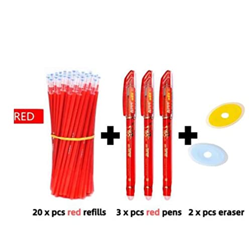 25pcs/Set Erasable Gel Pen Refills Rod 0.5mm Washable Handle Magic Erasable Pen for School Pen Writing Tools Kawaii Stationery (6 Red) - color: 6 Red