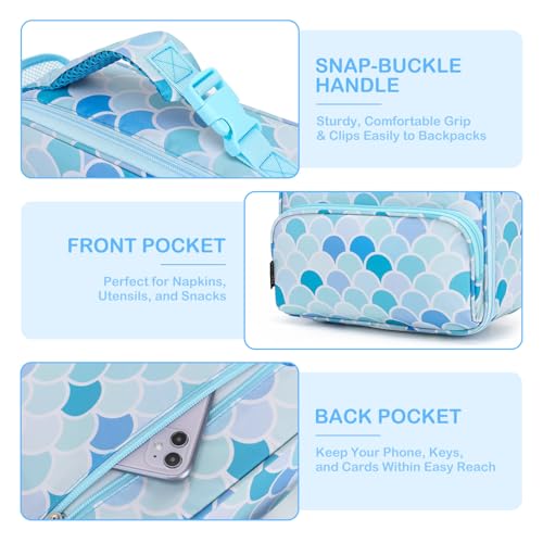 FlowFly Kids Lunch box with buckle Insulated Cooler Back to School Thermal Meal Tote Kit for Girls, Boys (Mermaid) - color: Mermaid