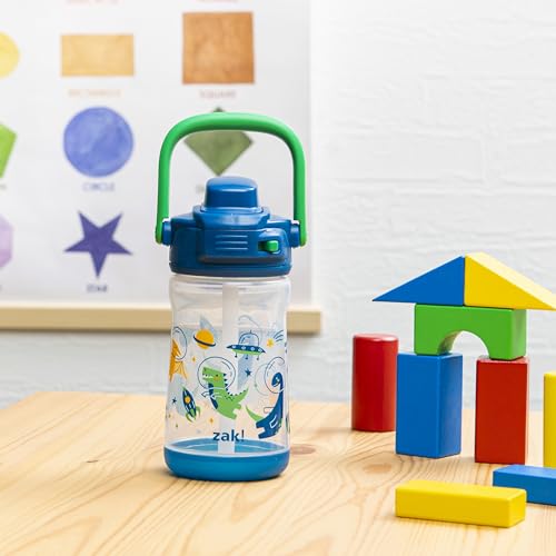 Zak Designs Beacon Kid Water Bottle for Travel or At Home, 12oz Plastic is Durable and Leak-Proof with Liquid Lock Spout, Cover, Carry Handle, Protective Base (Dinosaur) - color: Dinosaur