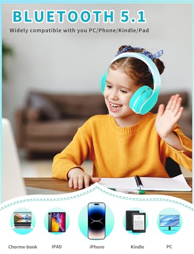 Bluetooth Kids Headphones,Wireless Kids Headphones Over Ear with Microphones,Stereo Sound ,10H Playtime, Foldable&Adjustable Children Headphone,Bluetooth Headset for Adults,School (Green) - color: Green