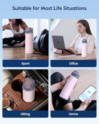 WaterH BOOST Smart Water Bottle Tracker with Reminder to Drink Water, 24oz | BPA-Free Double Wall Vacuum Insulated Stainless Steel, Leakproof, Smart App Tracking, Fits Cup Holders, Wide Mouth for School - color: Pink, size: 24 Ounces