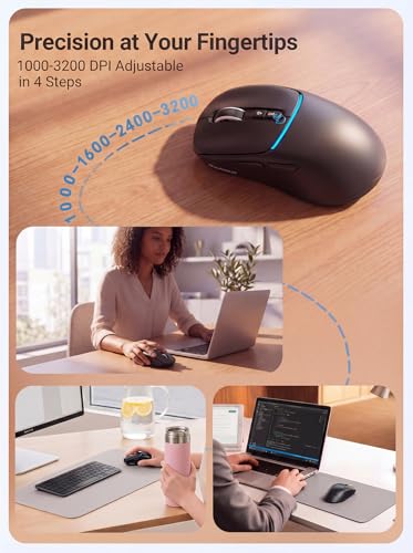 RAPIQUE Bluetooth Wireless Mouse, Dual Bluetooth + 2.4G, Connect Up to 3 Devices, USB-C Rechargeable, Quiet Click, 4 DPI Levels up to 3200, Ergonomic Right-Hand Design for PC, MacBook, Laptop - Black - color: Black