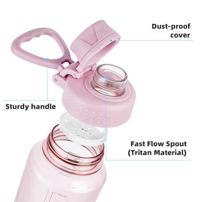 Fanhaw 32 oz Clear BPA-Free Tritan Water Bottle with Fast-Flow Spout Lid, BPA-Free & Leak-Proof Wide-Mouth Reusable Bottle for Gym, School & Office, Back to School Essentials (Cherry Blossom) - color: Cherry Blossom, style: 32 Ounces