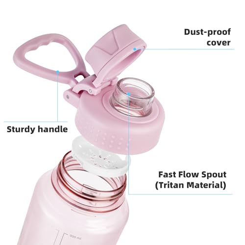 Fanhaw 32 oz Clear BPA-Free Tritan Water Bottle with Fast-Flow Spout Lid, BPA-Free & Leak-Proof Wide-Mouth Reusable Bottle for Gym, School & Office, Back to School Essentials (Cherry Blossom) - color: Cherry Blossom, style: 32 Ounces