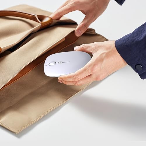 Wireless Bluetooth Mouse, Rechargeable, LED, Silent, Ultra-thin Design (Bluetooth 5.2 and 2.4GHz USB Receiver) | Portable Computer Mouse for Laptops, iPads, MacBooks and Apple Devices (white) - color: white