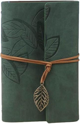 HARDCOVER JOURNAL Writing Notebook - Antique Handmade HARDCOVER Bound Daily Notepad, Vintage Leaf Series, (Leaves, Dark Green) - color: Leaves, Dark Green