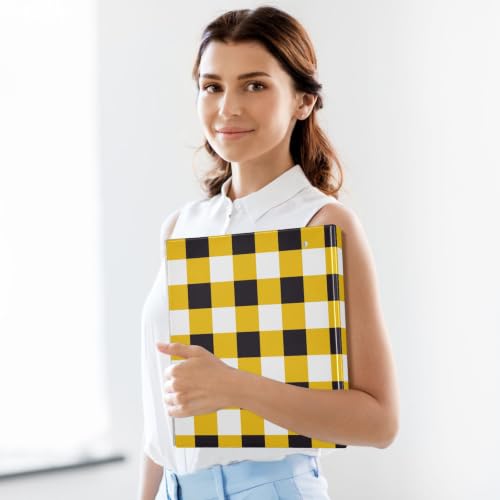 Custom 3 Ring Binder 1.5 Inch Round Rings Yellow Black Checkerboard Personalized Name Binders Organizer Fashion View Binder with 2 Pockets for School Office Supplies - color: Multi03
