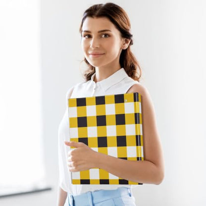 Custom 3 Ring Binder 1.5 Inch Round Rings Yellow Black Checkerboard Personalized Name Binders Organizer Fashion View Binder with 2 Pockets for School Office Supplies - color: Multi03