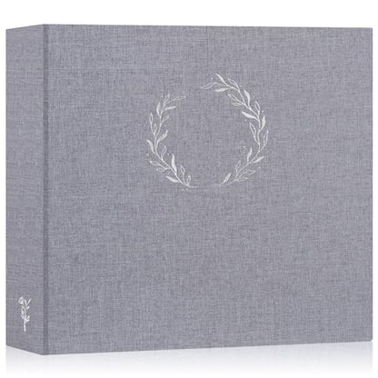 Lanpn Photo Album Scrapbook 12x12, Linen Cover Wreath Design Top Load 3 Ring Folder Binder Photobook Photo Book 12 x 12 inch with 30 Plastic Sleeves 60 Pages Grey - color: Grey, size: 12x12"