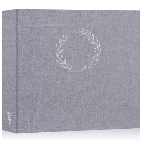 Lanpn Photo Album Scrapbook 12x12, Linen Cover Wreath Design Top Load 3 Ring Folder Binder Photobook Photo Book 12 x 12 inch with 30 Plastic Sleeves 60 Pages Grey - color: Grey, size: 12x12"