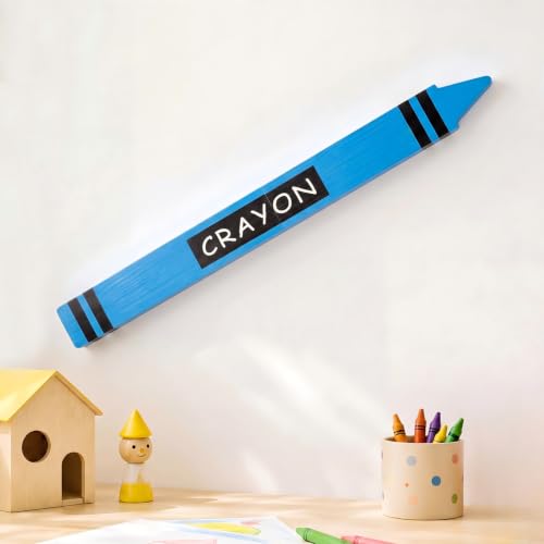 Nuanchu 31.5 Inch Giant Crayon Wooden Wall Art Back to School Decorations Jumbo Crayon Props for Preschool Kindergarten Primary Bedroom Playroom Decor(Blue) - color: Blue