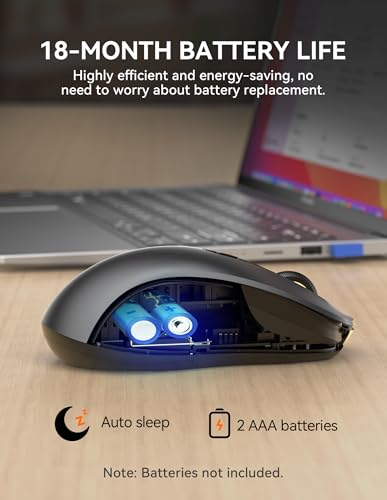 TECKNET Bluetooth Mouse, [ USB + BT1 + BT2 ] Wireless Mouse for Laptop, Silent Click, Ergonomic Design, 4800 DPI Computer Mice Wireless, Dual Mode for Laptop, Computer, iPad, MacBook - color: Light Grey
