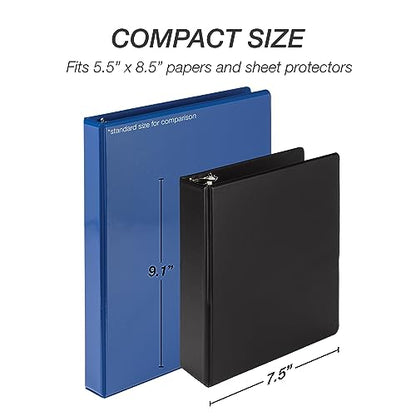 Samsill Economy 2 Inch Mini 3 Ring Binder, Round Ring Binder, Holds 5.5 x 8.5 Inch Documents, Customizable Cover, 2" View, 6-Pack, Black - color: Black, size: 2" View, style: 6-Pack