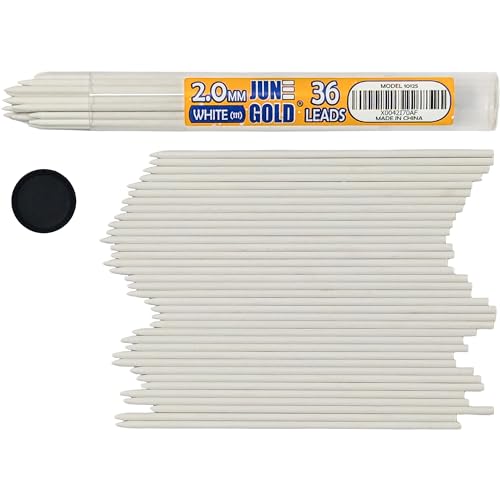 June Gold 36 White (Porcelain #111) Colored 2.0 mm Refills, 90 mm Length | Bold Thickness for Heavy Use, Break / Smudge Resistant Lead, Travel Carrying Tube, Pre-Sharpened - color: White (Porcelain #111)