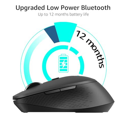 Rapoo M300G Silent Wireless Mouse, Bluetooth Mouse for Laptop, 2.4GHz with USB Receiver, 2400 Adjustable DPI Optical Tracking, 1 Year Battery Life, Compatible with PC, Black - color: Matte Black