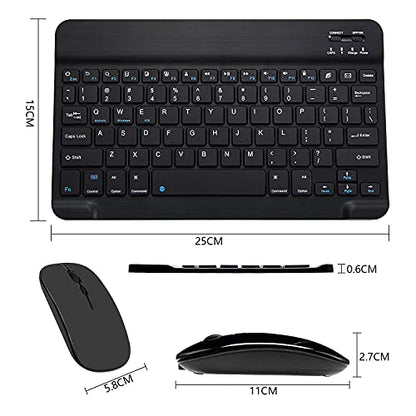 Ultra-Slim Bluetooth Keyboard and Mouse Combo Rechargeable Portable Wireless Keyboard Mouse Set for Apple iPad iPhone iPadOS/iOS 13 and Above Samsung Tablet Phone Smartphone Android (Black)