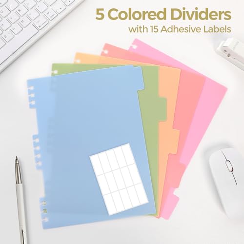 SKYDUE 5 Subject Notebook with Dividers and Tabs, 8" x 10" College Ruled Notebook for Work, 300 Pages Spiral Journal for Women, Black - color: Black