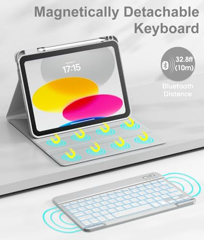 Hamile Keyboard Case for iPad 11th 10th Generation - 7 Colors Backlit Wireless Detachable Folio Keyboard Cover with Pencil Holder for iPad 11-inch A16 2025 10th Gen 10.9 Inch 2022 (Gray) - color: Gray