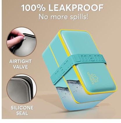 Umami Bento Box Adult All-in-1 w/ 4 Utensils, 100% Leakproof, Dishwasher & Microwave Safe Lunch Containers for Adults w/ 4 Compartments, Fresh Turquoise, 40 oz - color: Fresh Turquoise, size: M - 40 oz