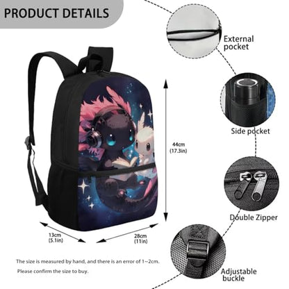 CLOHOMIN Black White Axolotl School Backpack with Lunch Box Kids Girls 7-8 Primary School Bookbag and Lunchbox & Water Bottle Sleeve 3 in 1 Back to School Schoolbag Set for Boys - color: Black White Axolotl