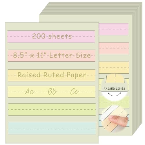 AmazingSpark 200 Sheets Raised Line Handwriting Paper 8.5" x 11" Colored Tactile Paper with 1.125'' Spacing, Multi-sensory Dysgraphia & Adhd Support, Primary Ruled Tablet(Line Writing) - size: 8.5" X 11", style: Line Writing 1.125'' Spacing