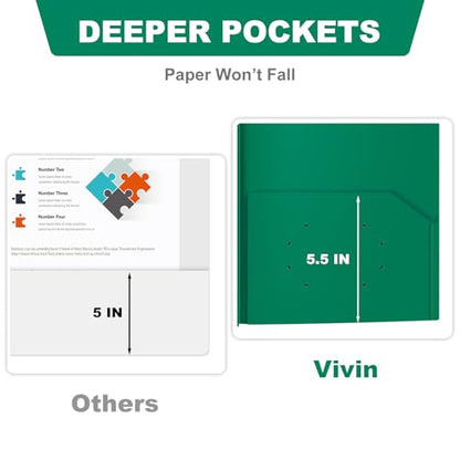 ViVin Sturdy 12-Pack Plastic Folders, Folder with Pockets and Prongs, 2 Pocket Poly File, Plastic Folders with 3-Prong Fasteners, fits 8.5 * 11 Letter Size Paper, for School/Home/Office Use (Green) - color: Green, size: 12 PACK