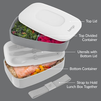 Bentgo Classic Stackable 3-Compartment Adult Bento-Style Lunch Box | Removable Utensil Set and Sealing Strap, BPA-Free, Food Container Ideal for Meal Prep, Work, and On the Go (Gray) - color: Gray