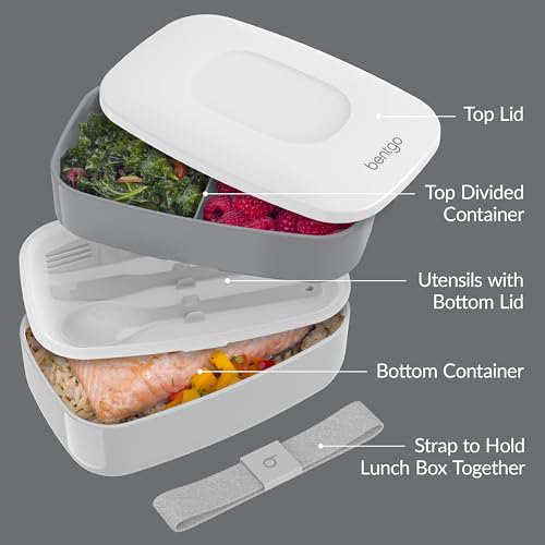 Bentgo Classic Stackable 3-Compartment Adult Bento-Style Lunch Box | Removable Utensil Set and Sealing Strap, BPA-Free, Food Container Ideal for Meal Prep, Work, and On the Go (Gray) - color: Gray