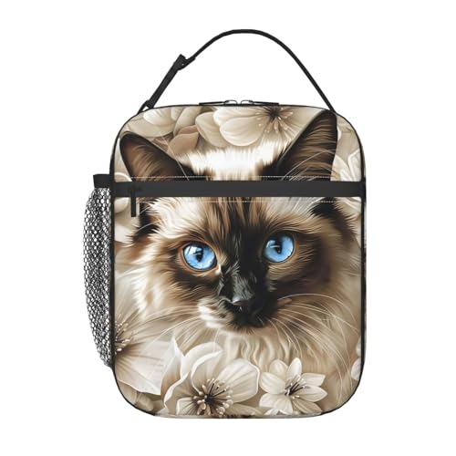 Cute Cat Lunch Box for Women Adults Kids, Insulated Cooler Kitten Lunch Bag for Picnic, School, Office, Travel, Work, Portable Reusable Polyester Tote Lunch Bags (Elegant Cat) - color: Cat77