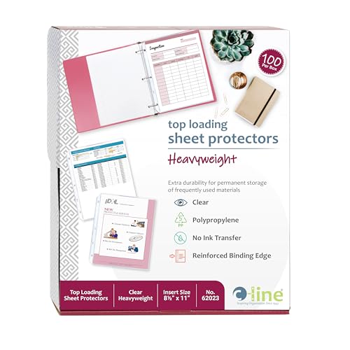 C-Line Top Loading Heavyweight Poly Sheet Protectors, Clear, 8.5 x 11 Inches, 100 per Box (62023) - size: Box of 100