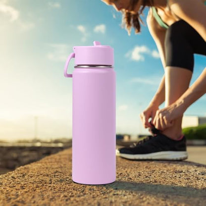 Volhoply 20oz Insulated Stainless Steel Water Bottle with Straw Lid, Kids Wide Mouth Double Wall Vacuum Cups with Handle,Reusable Outdoor Sports Metal Bottles,Travel Flask Keep Cold&Hot(Purple,1) - color: Purple