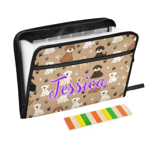 Kcldeci Custom Expanding File Folder with 13 Pockets,Labradoodle and Dog Paws Personalized Accordion Document Organizer with Labels, A4 Letter Size Portable Paper Storage for Office School Home Travel - color: Labradoodle and Dog Paws