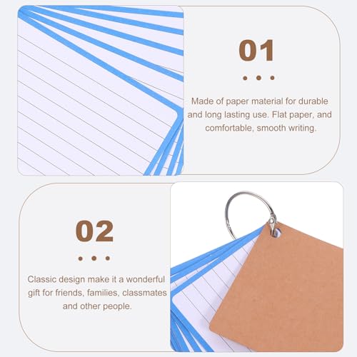 COHEALI Blue Lined Index Cards with Ring Binder 60 Thickened Flash Cards Per Book 2pcs for Study Writing and Office Organization